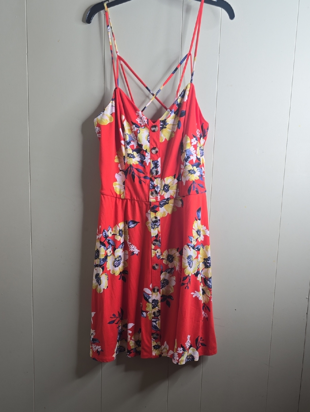 I.N. San Francisco Red Floral Skater Mini Dress  Size Large